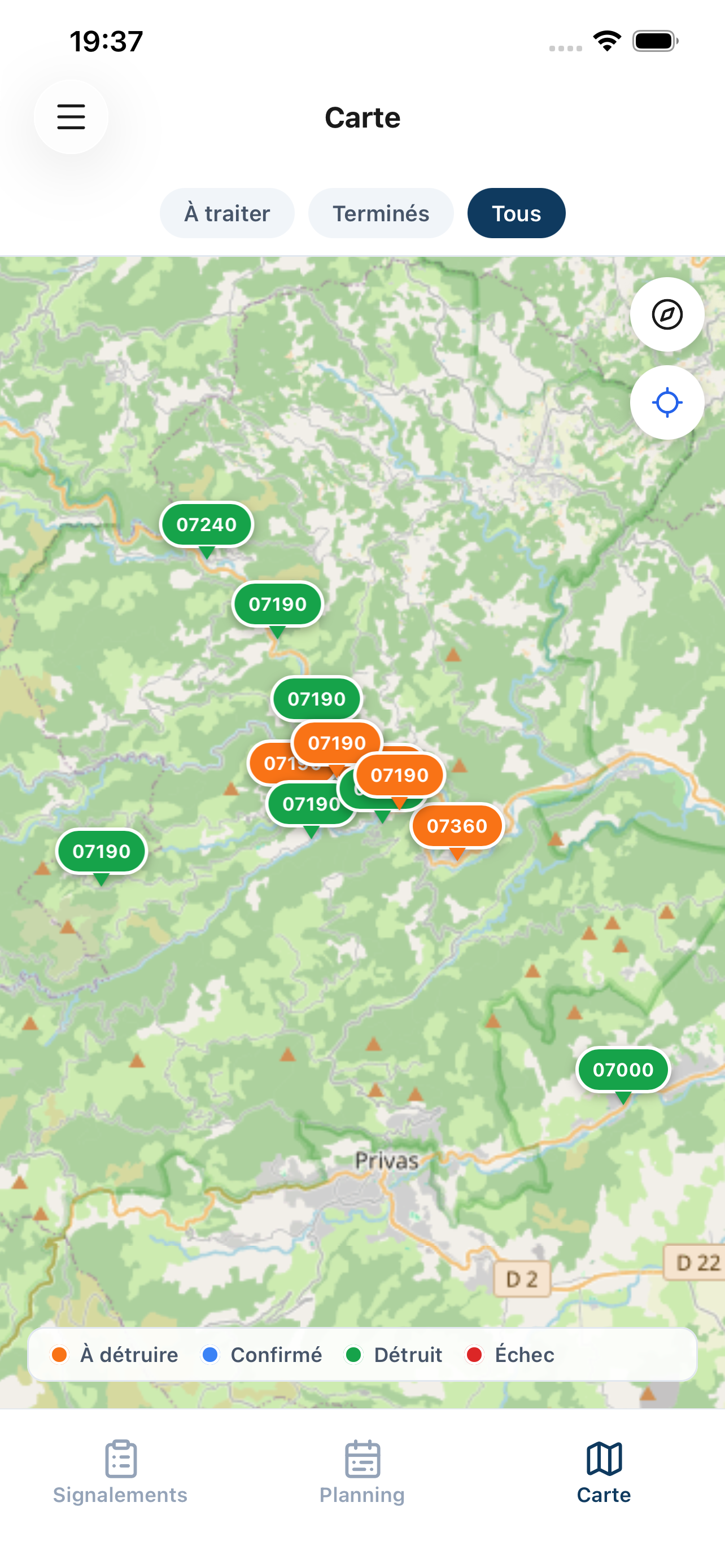 Carte des interventions