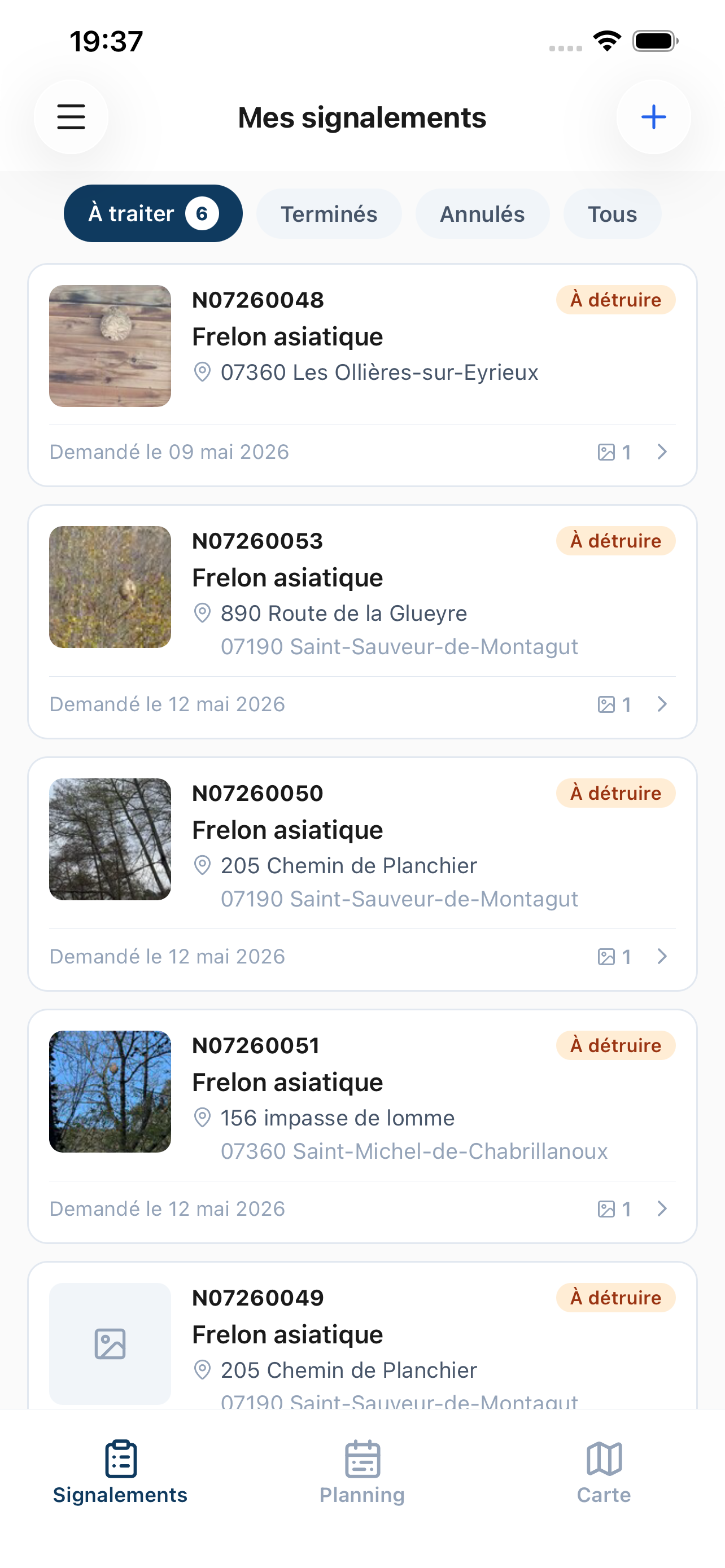 Liste des interventions LeFrelon Pro